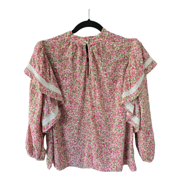 Who Wear What Blouse Sz M Women Mixed Print Layered Sleeves Daisy Peasant - Picture 1 of 11